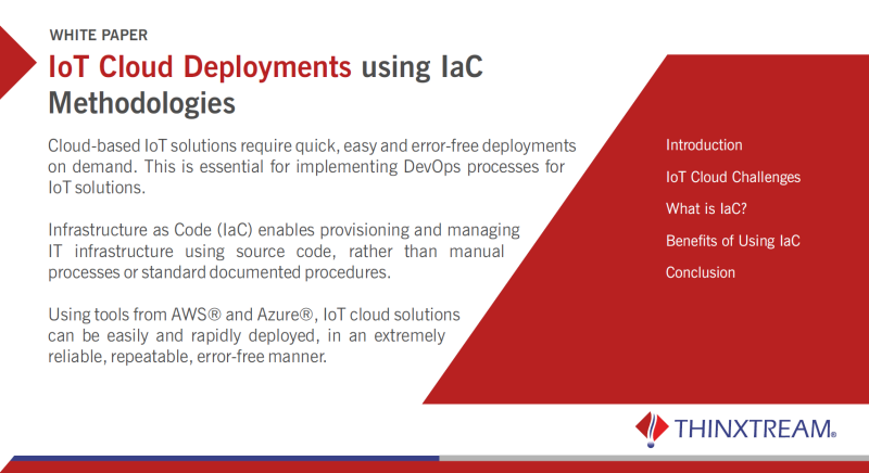iot, iot cloud, iot services, iot solutions, aws, aws cloudformation, aws codedeploy,  azure, azure iot hub, azure resource manager, azure automation dsc, puppet, docker, iac, infrastructure as code, what is iac, white paper, white paper